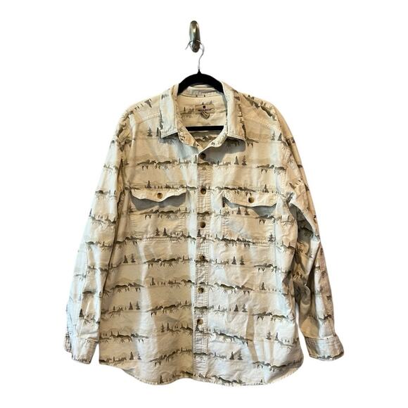 Woolrich Men’s Button Down Wild Horses Flannel size XL Off white and brown - Picture 1 of 14